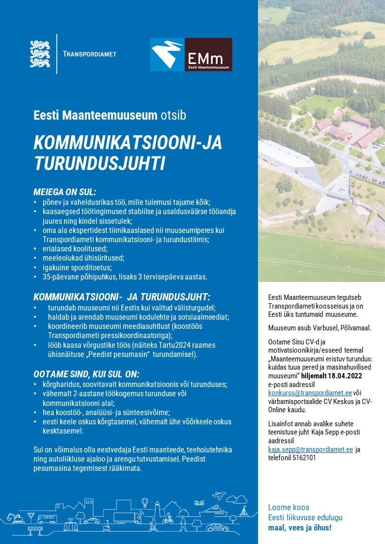 Eesti Maanteemuuseum otsib kommunikatsiooni- ja turundusjuhti