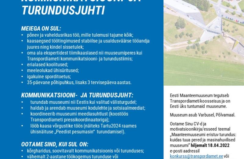 Eesti Maanteemuuseum otsib kommunikatsiooni- ja turundusjuhti