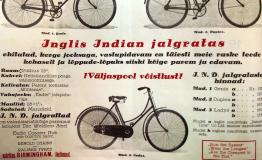 Rattareklaamides juhiti 1920.–1930. aastatel tihti klientide tähelepanu asjaolule, et vastava tootja rattad on Eesti rasketesse teeoludesse kõige kohasemad. Väljavõte Briti rattatootja Indian reklaamvoldikust 1920. aastate lõpust.